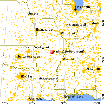 Izard County, AR map from a distance
