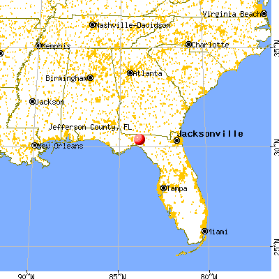 Jefferson County, FL map from a distance