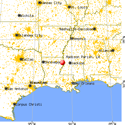 Madison Parish, LA map from a distance