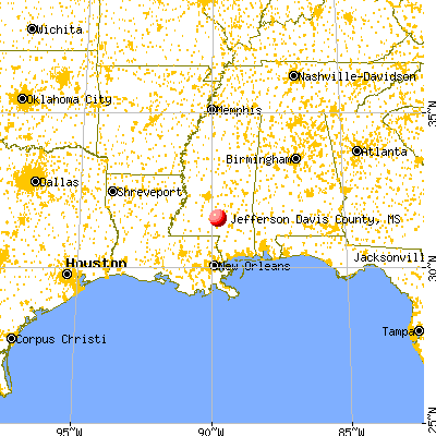 Jefferson Davis County, MS map from a distance