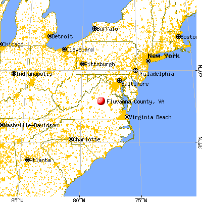 Fluvanna County, VA map from a distance