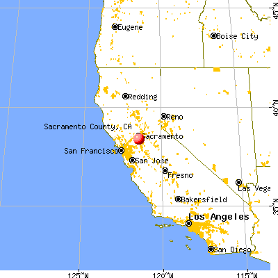Sacramento County, CA map from a distance