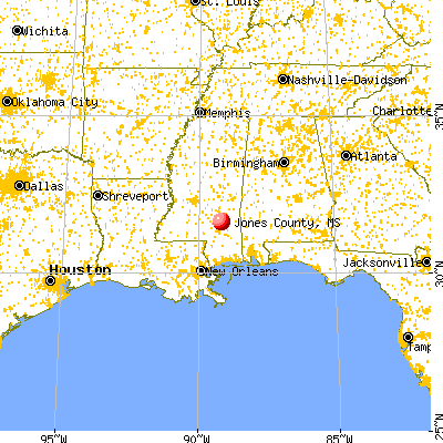 Jones County, MS map from a distance