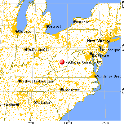 Nicholas County, WV map from a distance