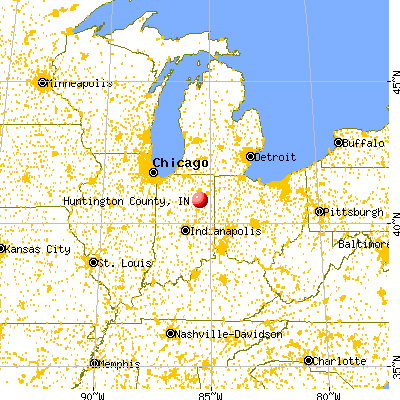 Huntington County, IN map from a distance