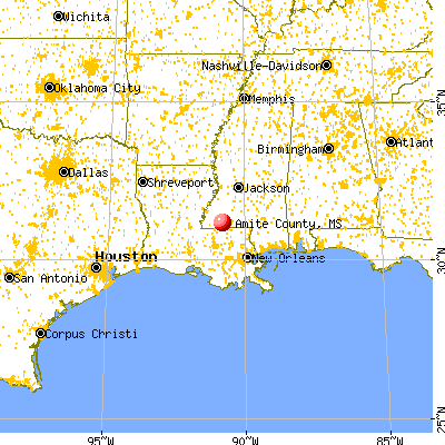 Amite County, MS map from a distance