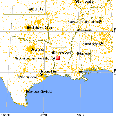 Natchitoches Parish, LA map from a distance
