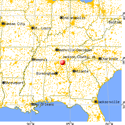 Jackson County, AL map from a distance