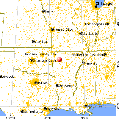 Johnson County, AR map from a distance