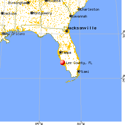 Lee County, FL map from a distance