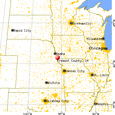 Fremont County, IA map from a distance