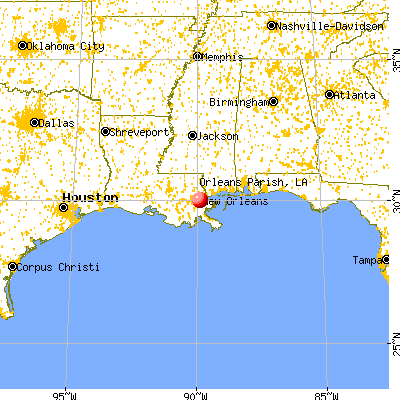 Orleans Parish, LA map from a distance