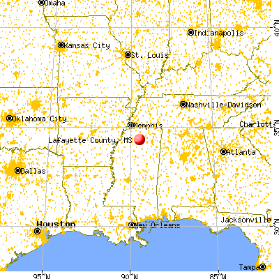 Lafayette County, MS map from a distance