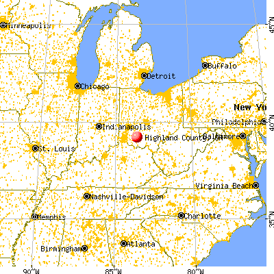 Highland County, OH map from a distance