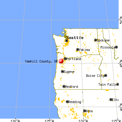 Yamhill County, OR map from a distance