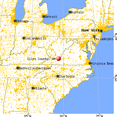 Giles County, VA map from a distance