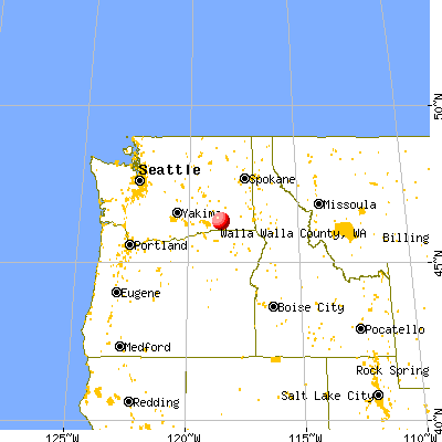 Walla Walla County, WA map from a distance