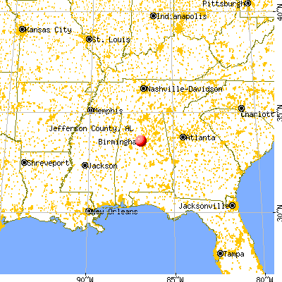 Jefferson County, AL map from a distance
