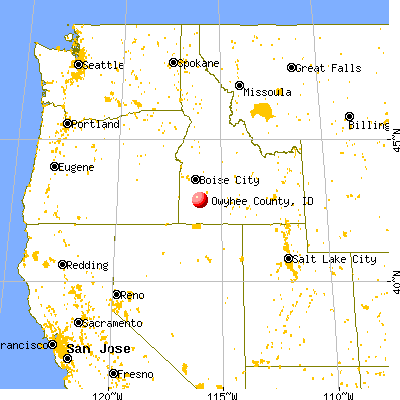 Owyhee County, ID map from a distance
