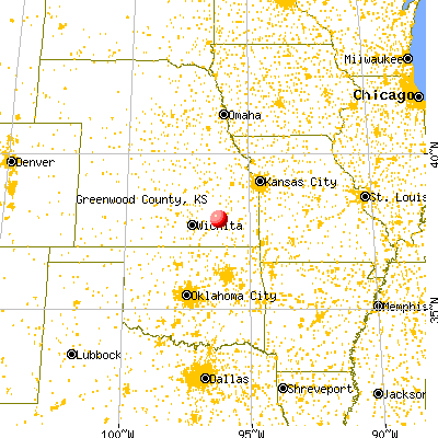 Greenwood County, KS map from a distance