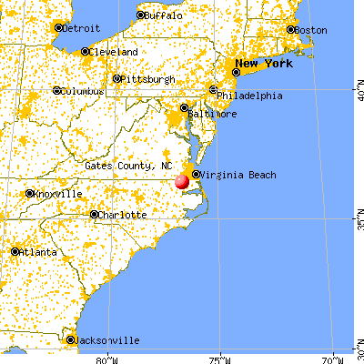 Gates County, NC map from a distance