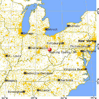 Hocking County, OH map from a distance