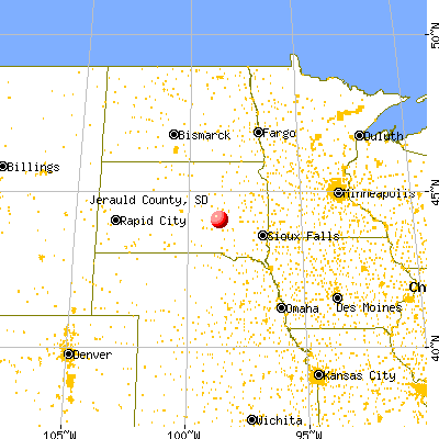 Jerauld County, SD map from a distance