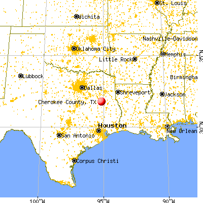 Cherokee County, TX map from a distance