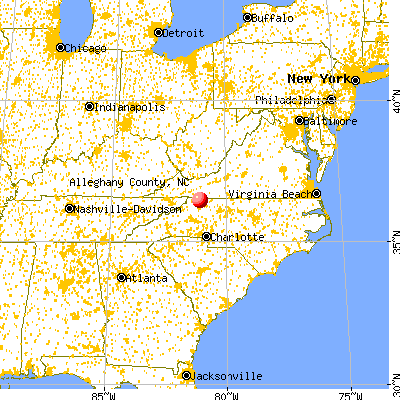 Alleghany County, NC map from a distance