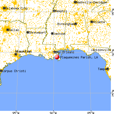 Plaquemines Parish, LA map from a distance