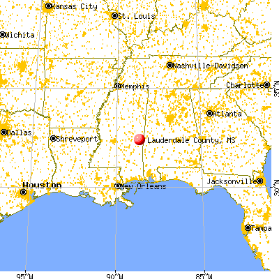 Lauderdale County, MS map from a distance
