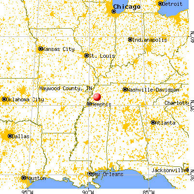 Haywood County, TN map from a distance