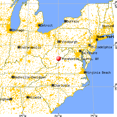 Pocahontas County, WV map from a distance