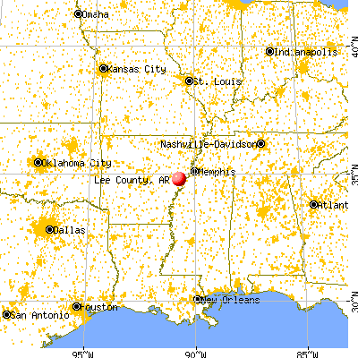Lee County, AR map from a distance
