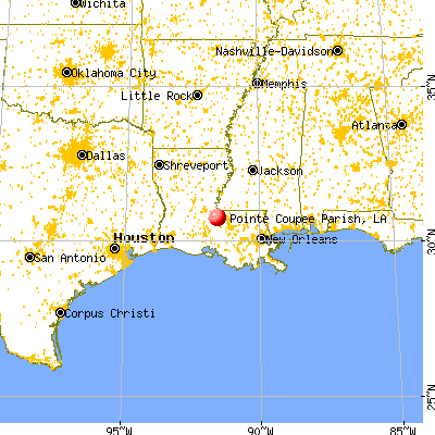 Pointe Coupee Parish, LA map from a distance