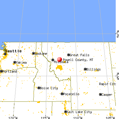 Powell County, MT map from a distance