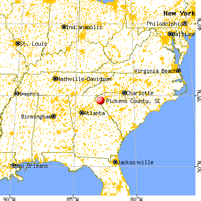 Pickens County, SC map from a distance