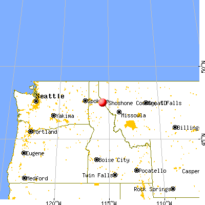 Shoshone County, ID map from a distance