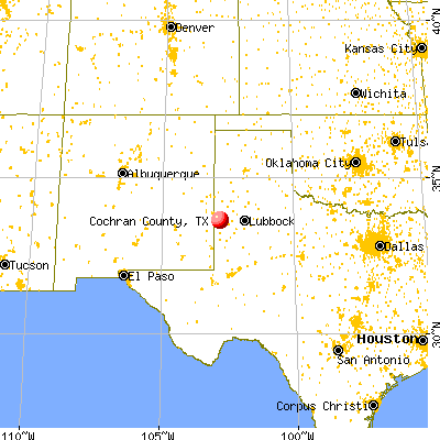 Cochran County, TX map from a distance