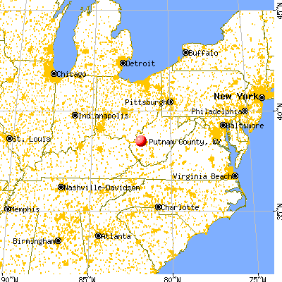 Putnam County, WV map from a distance