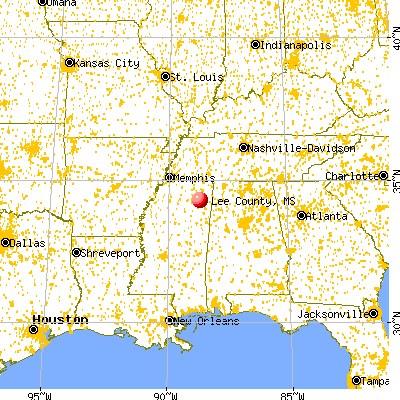 Lee County, MS map from a distance