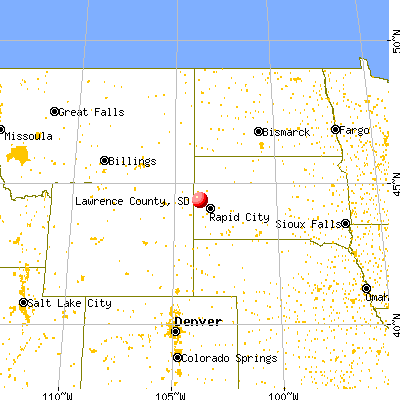 Lawrence County, SD map from a distance