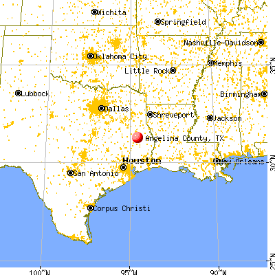 Angelina County, TX map from a distance
