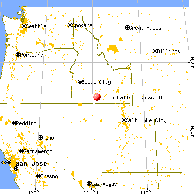 Twin Falls County, ID map from a distance
