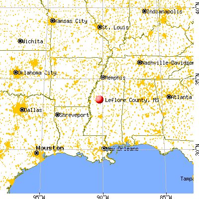 Leflore County, MS map from a distance