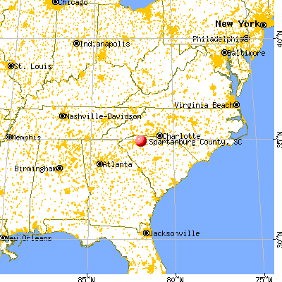 Spartanburg County, SC map from a distance