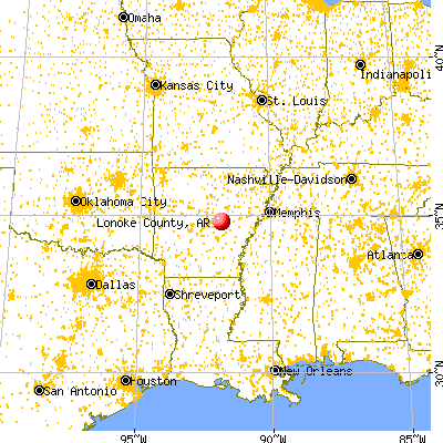 Lonoke County, AR map from a distance