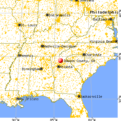 Dawson County, GA map from a distance