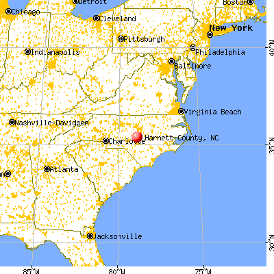 Harnett County, NC map from a distance