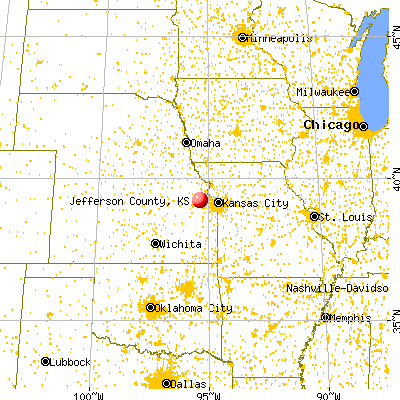 Jefferson County, KS map from a distance